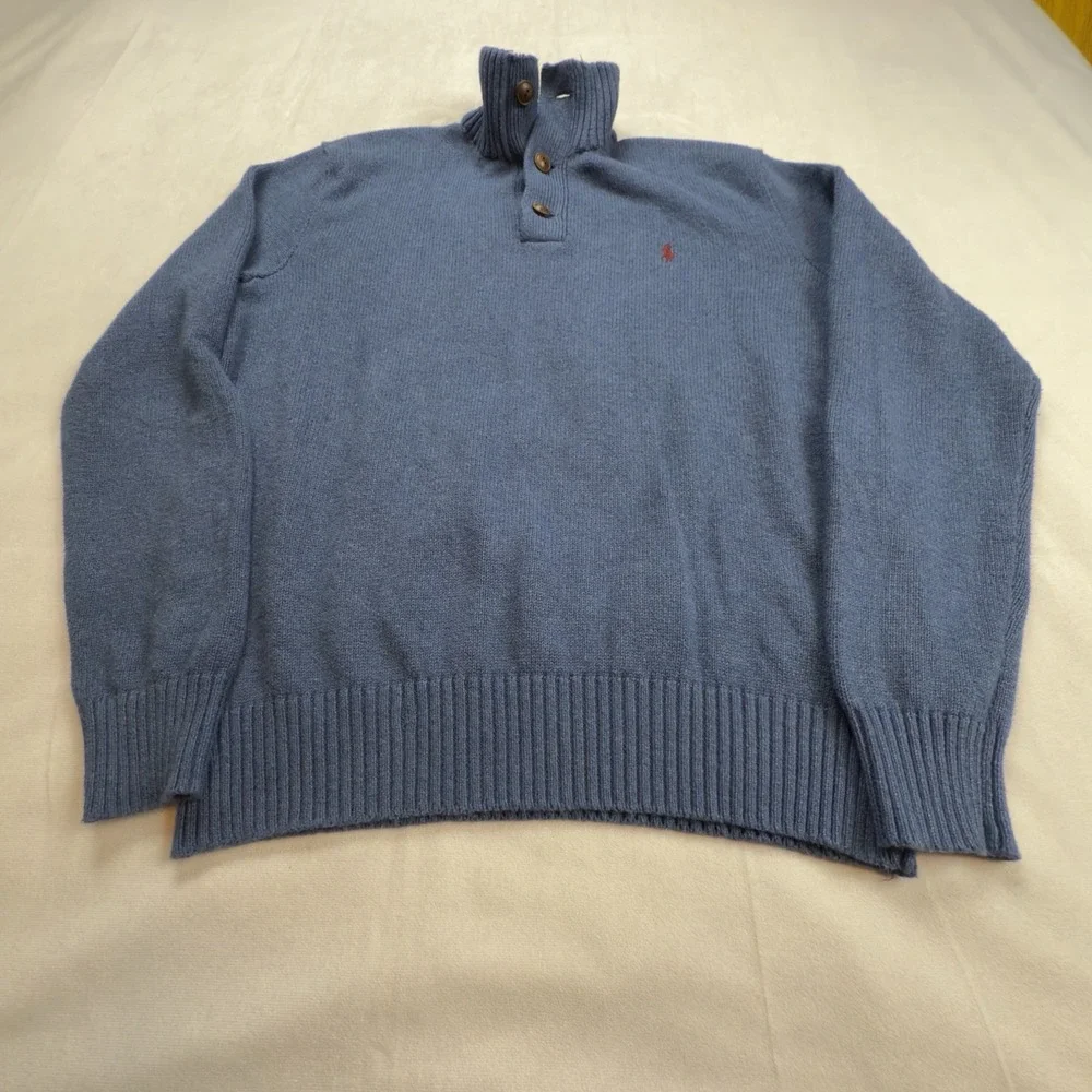 Polo Ralph Lauren Men's Sweater Blue Wood Buttons Size Med‎